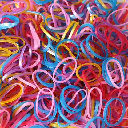 Close-up of flexible multicolor elastic rubber bands.